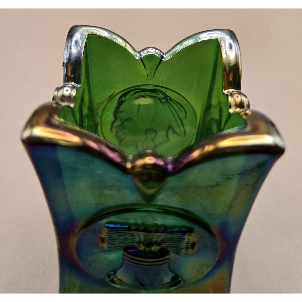 Vintage Toothpick Holder Collectable Joe St.Clair Iridescent Green Glass Square - Picture 8 of 9